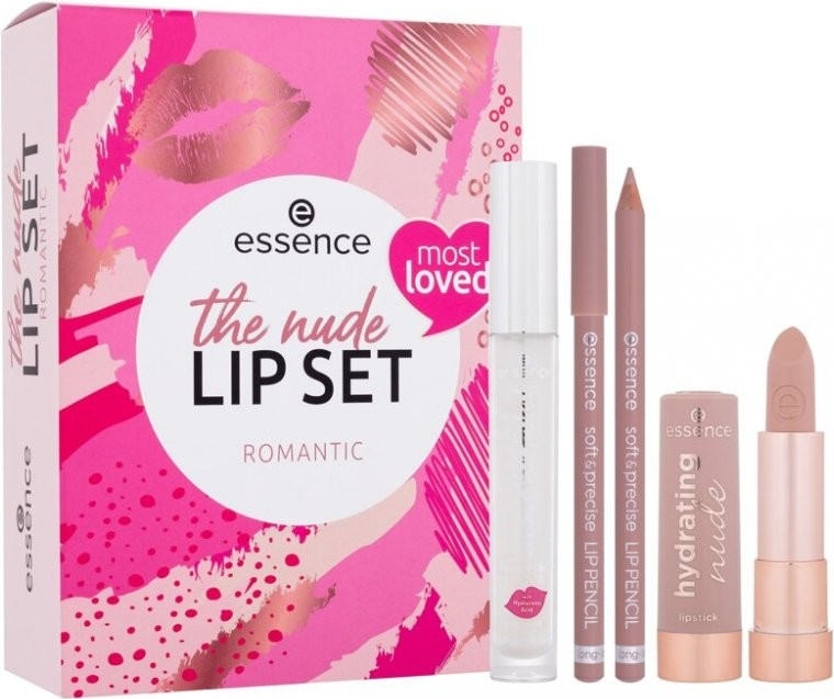 Essence The Nude Lip Set lesk na pery pre väčší objem 4,2 ml + ceruzka na pery 0,78 g + hydratačný rúž 3,5 g kozmetická sada