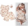 Baby Nellys Zavinovacie body kraťasky čelenka mušelín Pivonky smotanové