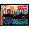 Pastelky STABILO woody 3 v 1 ARTY - farbička, vodovka, voskovka - 10 ks + strúhadlo