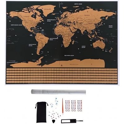 Malatec Veľká Stieracia mapa sveta s vlajkami Deluxe 82 x 59 cm s príslušenstvom čierna
