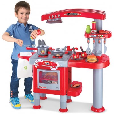 Majlo Toys Veľká detská kuchynka s digestorom a príslušenstvom Red Kitchen