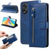 Peňaženkové kožené puzdro Calf Zipper na Oppo A38 - Modrá