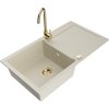 Mexen Leo, drez granitový 900x500x190 mm, 1-komorový a zlatá batéria Telma, béžová, 6501-69-670200-50
