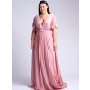 Dámske dlhé spoločenské šaty s véčkovým výstrihom pre moletky - staroružové - 44