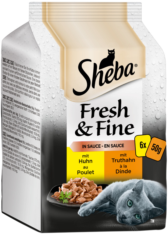 Sheba Fresh & Fine kuracie a morčacie v omáčke 12 x 50 g