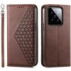 Peňaženkové kožené puzdro Cubic Grid na Xiaomi 14 - Hnedá