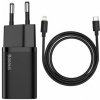 Baseus rýchlonabíjačka do siete Super Si USB-C PD QC 20W čierna s káblom USB-C/Lightning 1m 6953156230057