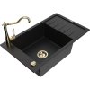 Mexen Elias, granitový drez 795x480x200 mm, 1-komorový a drezová batéria Carla, čierna, 6511-77-670700-50