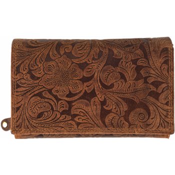 WILD kožená dámska stredná peňaženka By Loranzo ornamenty hnědá