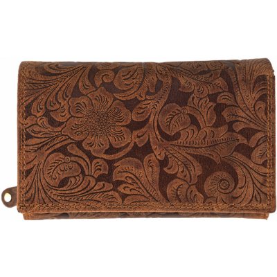 WILD kožená dámska stredná peňaženka By Loranzo ornamenty hnědá