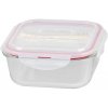 Dóza MagicHome, štvorcová, s vekom, 1200 ml, s príborom, Clip, sklenená