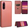 Peňaženkové Carbon puzdro na Sony Xperia 5 - Hnedá