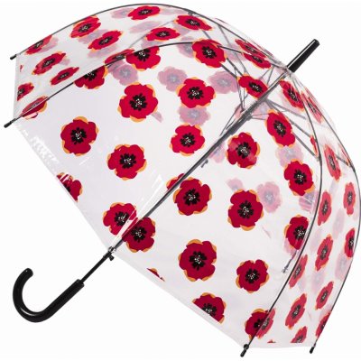 Blooming Brollies Clear Dome Stick With A Poppy deštník dámský holový průhledný
