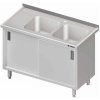 Stůl s dvoukomorovým dřezem po pravé straně, posuvné dveře 1300x600x850 mm | STALGAST, 980906130 inox