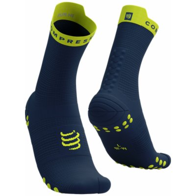 Compressport Cyklistické ponožky klasické PRO RACING V4.0 RUN HIGH modrá/žltá