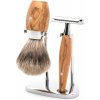 Mühle Zostava na holenie Mühle Kosmo - stojan, strojček s otvorenou hlavicou, štetka fine badger - olivové drevo