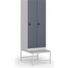 Šatníková skrinka S1 s lavičkou, 2 oddiely, 1875 x 600 x 500/800 mm, demont, zámok s čítačkou RFID kariet, tmavosivé dvere