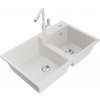 MEXEN/S MEXEN/S - Tomas granitový drez 2-bowl vrátane batérie Flora, biela 6516-20-670401-02