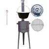Goulash Cauldron kotlík na guláš smalt 1,2 mm 16 l, Goulash Cauldron rošt na grilovanie 40 cm, Goulash Cauldron vysoká žiaruvzdorná kotlina 39 cm PLUS 600, pokrievka nerez 41 cm, vareška 50 cm SMREK