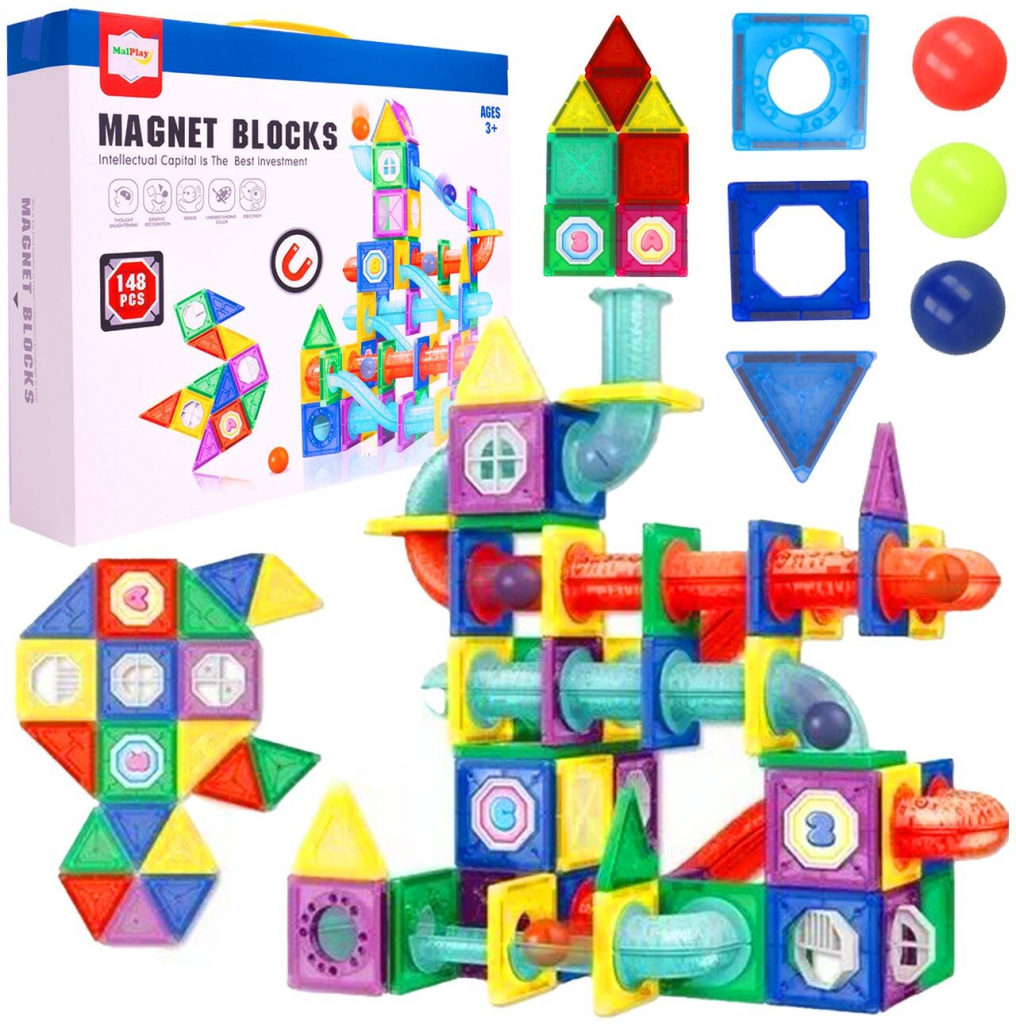 Majlo Toys Magnetická stavebnica so šmykľavkou Magnet Blocks 148 ks