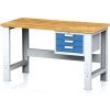 Alfa 3 Nastaviteľný dielenský stôl MECHANIC I, závesný box na náradie, 3 zásuvky, 1500x685x700-1055 mm, modré dvere