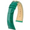 Remienok Hirsch London Alligator - zelený, lesklý - 19 mm - L – Štandardná dĺžka (doporučujeme) - 16 mm - Zlatá + 5 rokov záruka, poistenie a darček ZADARMO