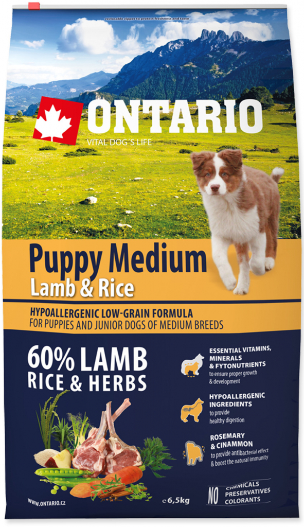 Ontario Puppy Medium Lamb & Rice 6,5 kg