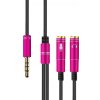 AppleKing redukcia / audio prepájací kábel na slúchadlá a mikrofón jack 3,5 mm na 2× jack 3,5 mm - ružový - možnosť vrátiť tovar ZADARMO do 30tich dní