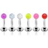 Šperky eshop - Oceľový piercing do brady, priehľadná guľôčka s trblietkami vo vnútri SP09.14 - Farba piercing: Modrá
