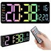 Digitálne nástenné hodiny s diaľkovým ovládaním, 14,6 palca, viacfarebné, s teplomerom