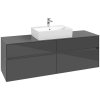 VILLEROY & BOCH Collaro závesná skrinka pod umývadlo na dosku (umývadlo v strede), 4 zásuvky, 1600 x 500 x 548 mm, Glossy Grey, C13400FP