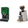 Gaggia New Classic E24, green + Eureka Mignon Single Dose, White & Oak