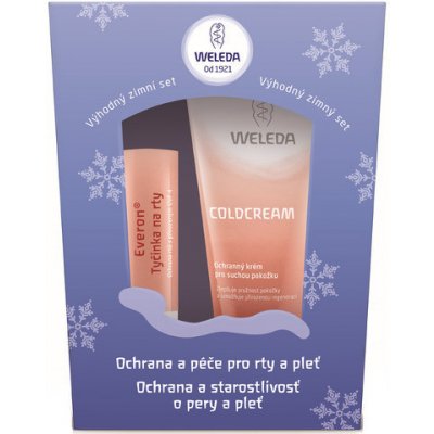 Weleda Zimné s ochranou a starostlivosťou pre pery a pleť Účinná ochrana pleti pred chladom a sychravým počasím Coldcream 30 ml + Tyčinka na pery Everon SPF4 4,8 g darčeková sada