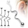 Šperky eshop - Oceľový piercing do ucha - vlnky, činka, guličky I17.3 - Rozmer: 1,6 mm x 38 mm x 5 mm