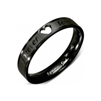 Šperky eshop Oceľový prsteň čierna obrúčka s výrezom srdca a nápisom L5.06  od 8,6 € - Heureka.sk