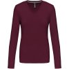 Kariban Tričko K382 s výstřihem do V, dlouhý rukáv, dámské COT20K38205403-wine L Vínová