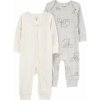 CARTER'S Overal Gray Elephant + Ivory Stripe neutrál MFL 2ks 12m/ veľ. 80