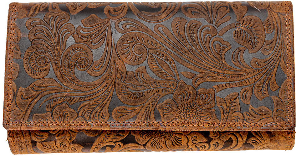WILD kožená dámska velká peňaženka By Loranzo ornamenty hnědá