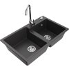 Mexen Tomas, granitový drez 800x500x190 mm, 2-komorový a chrómová batéria Telma, čierna škvrnitá, 6516-76-670200-00