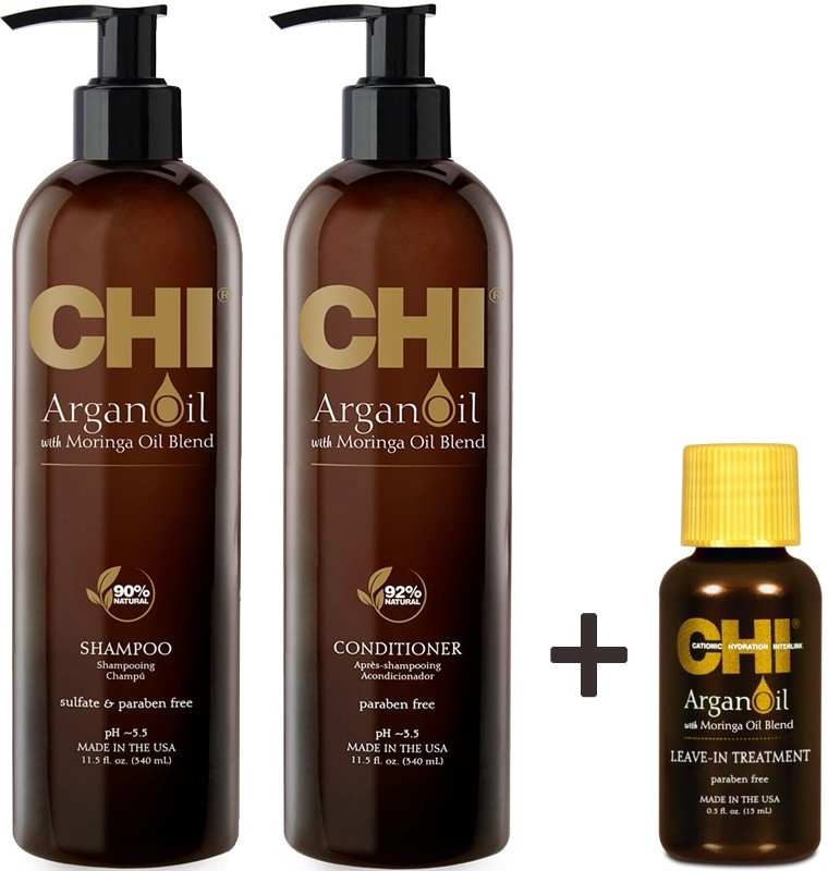 Chi Argan Oil šampón a kondicioner + Arganový olej 15 ml darčeková sada