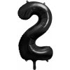 PartyDeco Fóliový balón narodeninové číslo 2 čierny 86 cm