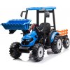 JOKO Elektrický Traktor MEGA D68 2x200W s Kabínou a vlečkou + Predný Nakladač, kožené sedadlo, modrý