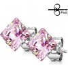Šperky eshop - Náušnice z ocele - štvorcový ružový zirkón, puzetky AB17.05 - Veľkosť zirkónu: 3 mm