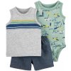 CARTER'S Set 3dielny body bez rukávov, tielko, kraťasy Grey Cars chlapec 9m