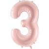 PartyDeco Fóliový balón narodeninové číslo 3 svetloružový 72 cm