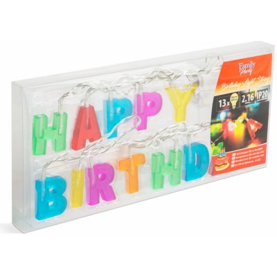 Narodeninová LED sveteľná reťaz - "Happy Birthday" - 13 LED - 2 x AA - 2 m