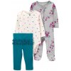 CARTER'S Set 3dielny overal, legíny, body dl. rukáv Grey Floral NB/ veľ. 56 1M755010_NB