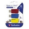 Verbatim USB flash disk, USB 3.0, 16GB, Store N Click, mix farieb, 49306, USB A, s výsuvným konektorom, 3ks