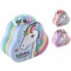 Teddies Pokladnička kabelka jednorožec plechová se zámkem 15x14cm 3 barvy v plastové krabičce