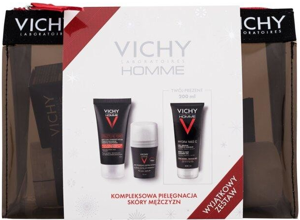 Vichy Homme Structure Force darčekový set denný pleťový krém Homme Structure Force Complete Anti-Ageing Hydrating Moisturiser 50 ml + sprchovací gél Homme Hydra Mag C Body & Hair Shower